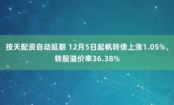 按天配资自动延期 12月5日起帆转债上涨1.05%，转股溢价率36.38%