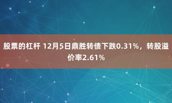 股票的杠杆 12月5日鼎胜转债下跌0.31%，转股溢价率2.61%