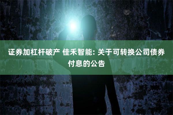 证券加杠杆破产 佳禾智能: 关于可转换公司债券付息的公告