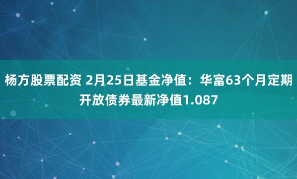 杨方股票配资 2月25日基金净值：华富63个月定期开放债券最新净值1.087