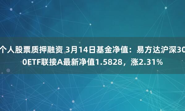 个人股票质押融资 3月14日基金净值：易方达沪深300ETF联接A最新净值1.5828，涨2.31%